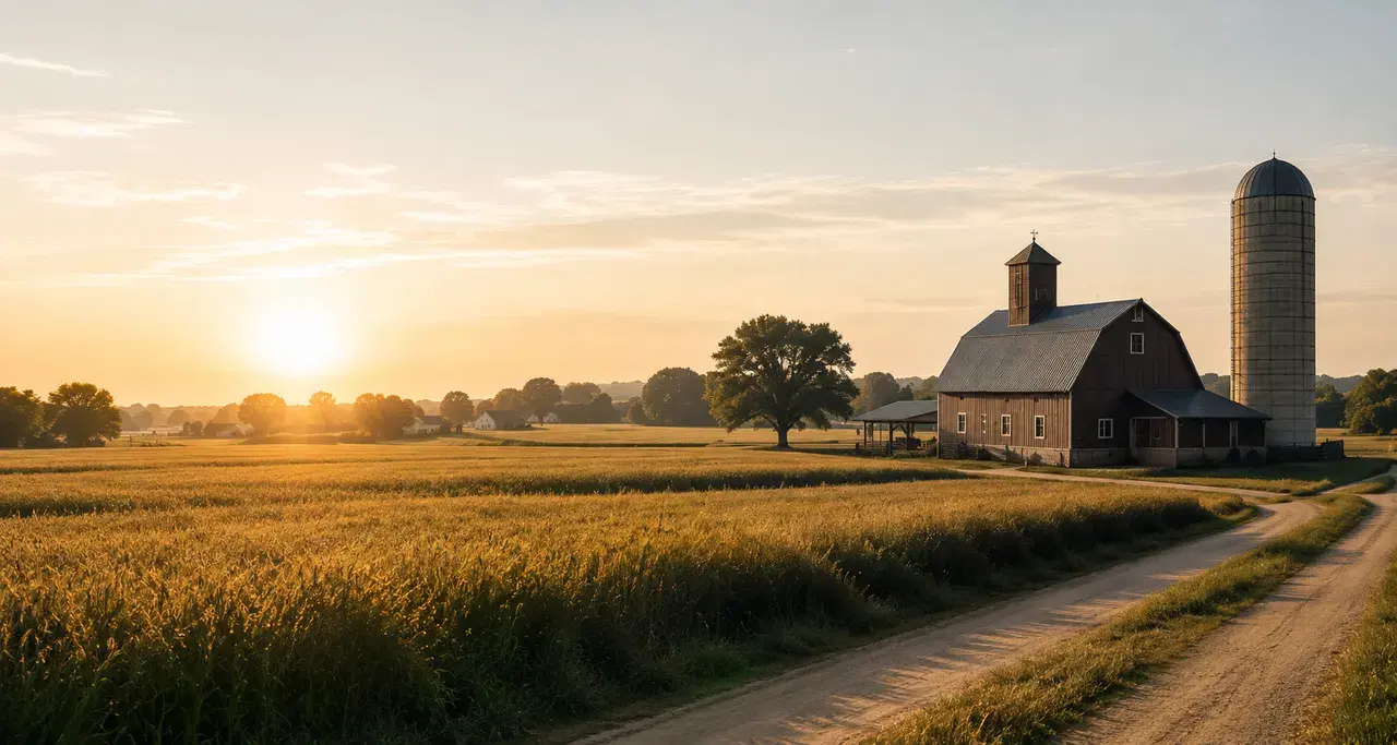 Farm at sunset in Central Illinois
